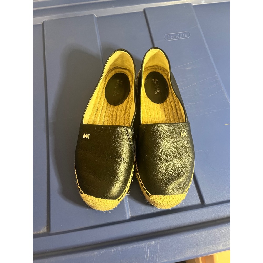 Michael Kors Kendrick Black Pebbled Leather Espadrille Flats Shoes Womens 7M
